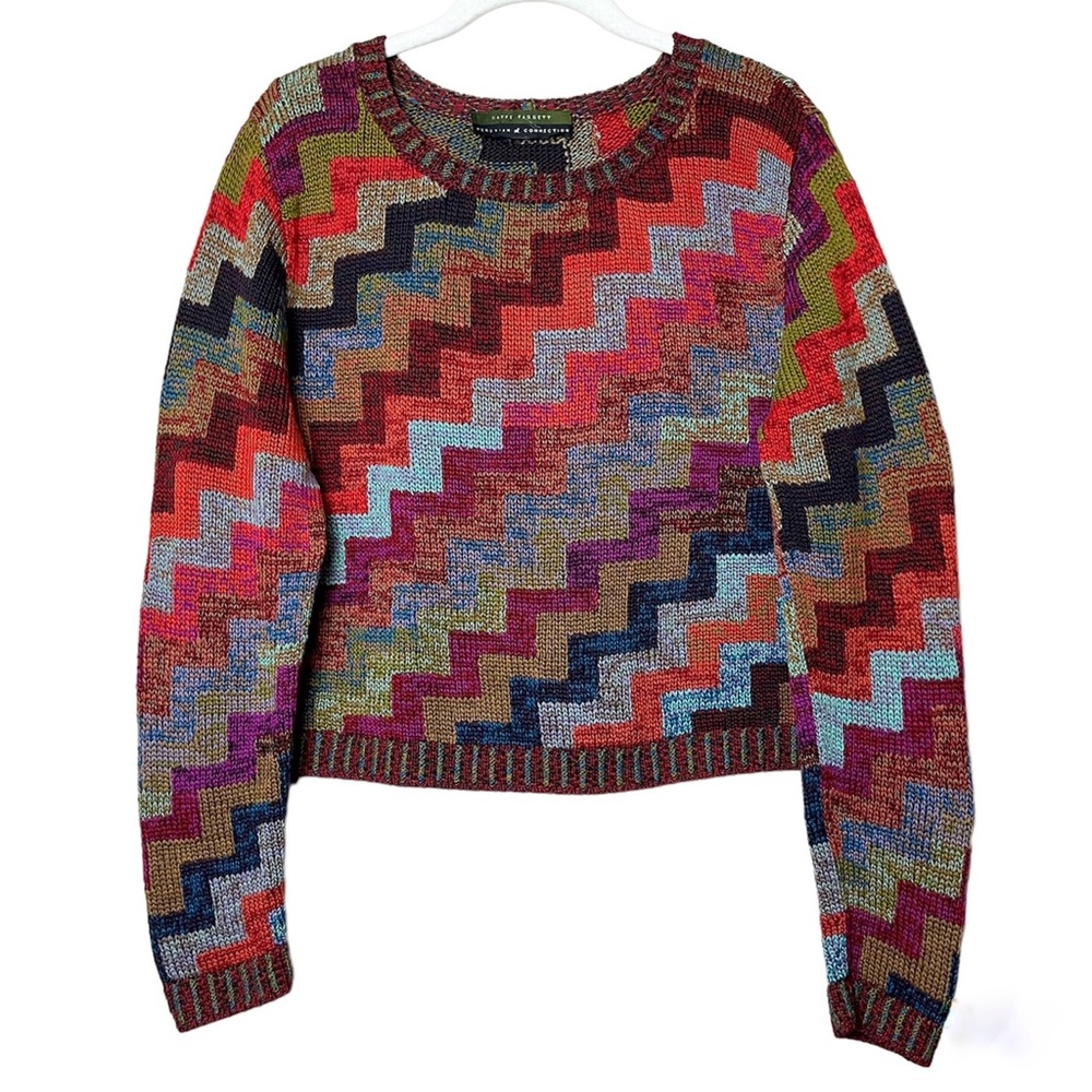 Peruvian Connection Kaffe Fassett pullover sweater 100% cotton geometric retro